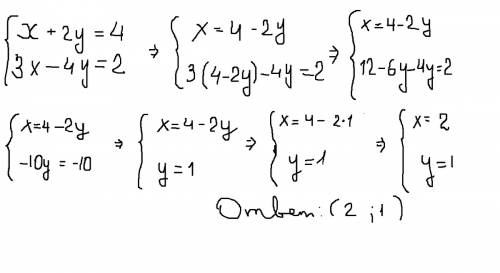 Решить систему уравнений а) методом подстановки х+2у=4 3х-4у=2 б) методом сложения 5х-6у=7 10+6у=8 в