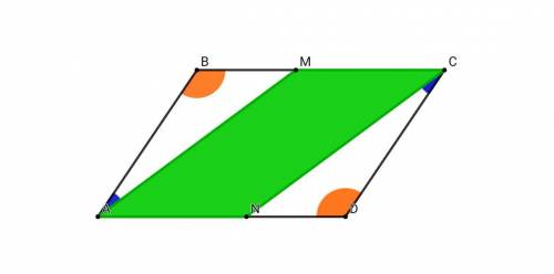 Авсd-параллелограмм, угол вам= углу dсn. доказать: амсn-параллелограмм. доказать: амсn-параллелограм