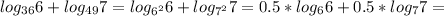 log_{36}6+log_{49}7=log_{6^{2}}6+log_{7^{2}}7=0.5*log_{6}6+0.5*log_{7}7=