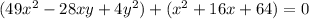 (49x^2-28xy+4y^2)+(x^2+16x+64)=0