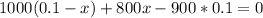 1000(0.1-x)+800x-900*0.1=0