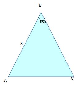 Площа трикутника авс дорівнює 16 см²,сторона ав=8 см,кут авс=150°.знайдіть сторону вс.