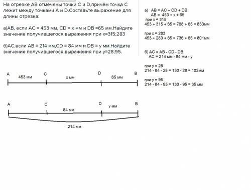 На отрезке ab отмечены точки c и d,причём точка c лежит между точками a и d.составьте выражение для
