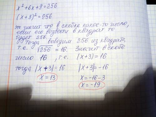 Решить уравнение x(в квадрате) +6x +9=256