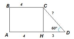 Основания прямоугольной трапеции равны 4 см и 7см, угол 60 градусов. найти большую сторону.