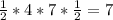 \frac{1}{2} * 4* 7 * \frac{1}{2} = 7