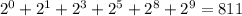 2^{0} +2^{1}+2^{3}+2^{5}+2^{8}+2^{9}=811