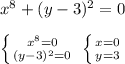 x^8+(y-3)^2=0\\\\ \left \{ {{x^8=0} \atop {(y-3)^2=0}} \right. \; \left \{ {{x=0} \atop {y=3}} \right.