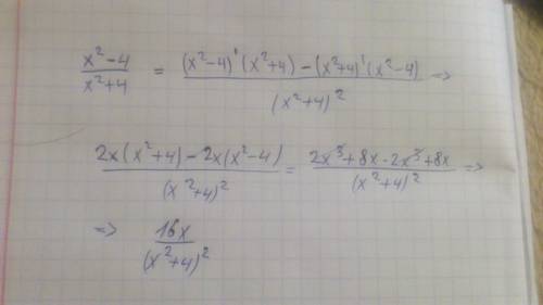 F(x)=х^2-4/х^2+4 f ' (x)=(х^2-4/х^2+4) ' =