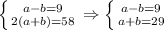 \left \{ {{a-b=9} \atop {2(a+b)=58}} \right. \Rightarrow\left \{ {{a-b=9} \atop {a+b=29}} \right.