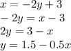 x=-2y+3&#10;\\\&#10;-2y=x-3&#10;\\\&#10;2y=3-x&#10;\\\&#10;y=1.5-0.5x