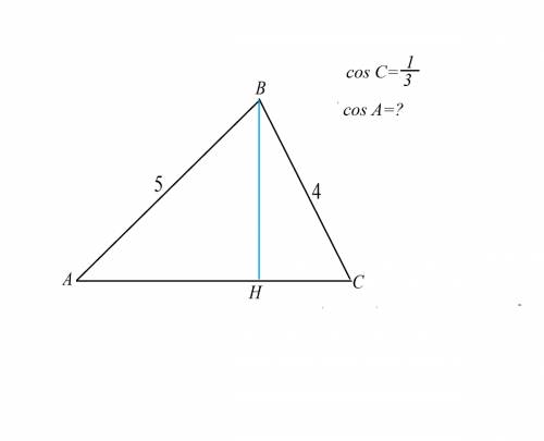 Втреугольнике abc заданы ab=5, bc=4, cos c=1/3. найдите синус угла а . решение ,знаю что ответ 8√2/5