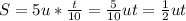 S=5u* \frac{t}{10}= \frac{5}{10}ut= \frac{1}{2}ut