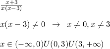 \frac{x+3}{x(x-3)}\\\\x(x-3)\ne 0\; \; \to \; \; x\ne 0,x\ne 3\\\\x\in (-\infty,0)U(0,3)U(3,+\infty)