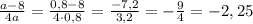 \frac{a-8}{4a}=\frac{0,8-8}{4\cdot0,8}= \frac{-7,2}{3,2}=- \frac{9}{4}=-2,25