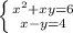 \left \{ {{x^2+xy=6} \atop {x-y=4}} \right.