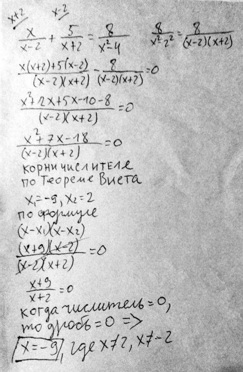 X/x-2 + 5/x+2= 8/x^2-4решите это уравнение, ​