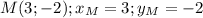 M(3;-2); x_M=3;y_M=-2