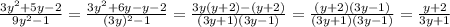 \frac{3y^2+5y-2}{9y^2-1} = \frac{3y^2+6y-y-2}{(3y)^2-1} = \frac{3y(y+2)-(y+2)}{(3y+1)(3y-1)} = \frac{(y+2)(3y-1)}{(3y+1)(3y-1)} = \frac{y+2}{3y+1}