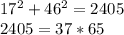 17^2+46^2=2405\\&#10; 2405=37*65