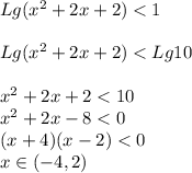 Lg(x^2+2x+2) < 1\\\\Lg(x^2+2x+2) < Lg 10\\\\x^2+2x+2