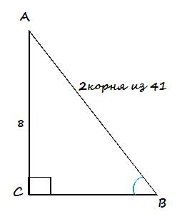 Втреугольнике авс угол с равен 90 градусов ав=2 корня из 41, ас=8 найти tg b.