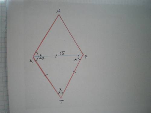 Кути ромба відносяться на 1: 2,а менша діагональ дорівнює 15 см.знайдіть периметр ромба