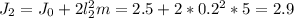 J_{2} = J_{0} + 2 l_{2}^{2} m = 2.5 + 2*0.2^{2}* 5 = 2.9