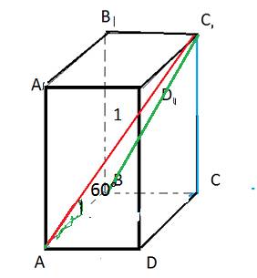 Найдите объем прямоугольно паралелипипеда a b c d a1 b1 c1 d1 если а) аc1=1м , угол с1ас=45* с1аb=60