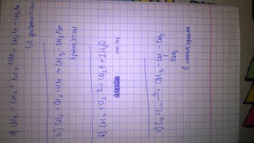 Запишите уравнения реакций на основе предложенных схем а) сн2=сн2+br2 (стрелочка, над ней ссl4) б) с