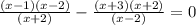 \frac{(x-1)(x-2)}{(x+2)}- \frac{(x+3)(x+2)}{(x-2)} =0