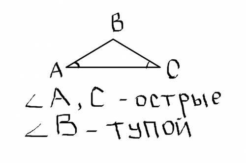 Токое начерти треугольник так, чтобы два угла у него были острыми, а третий -тупой. проверь правильн