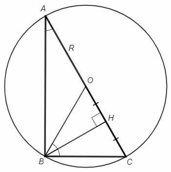 Прямокутний ∆авс вписано в коло з центром о радіуса r. до гіпотенузи ас проведено медіану і висоту,