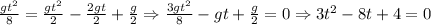 \frac{gt^2}{8} = \frac{gt^2}{2}- \frac{2gt}{2} + \frac{g}{2} \Rightarrow \frac{3gt^2}{8} } - gt + \frac{g}{2}=0\Rightarrow 3t^2-8t+4=0