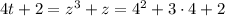 4t+2 = z^3+z = 4^2+3\cdot4+2