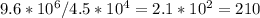 9.6*10^{6}/4.5*10^{4} =2.1*10^{2} =210