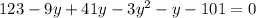 123-9y+41y-3y^2-y-101=0