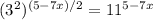 (3^2) ^{(5-7x)/2} =11 ^{5-7x}