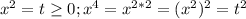 x^2=t \geq 0;x^4=x^{2*2}=(x^2)^2=t^2