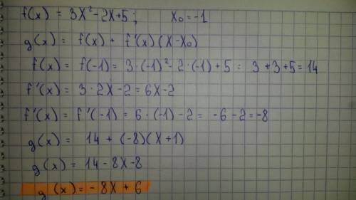 Составить уравнение касательной к графику функции f (x)=3x^2-2x+5 в точке с абсциссой x0=-1