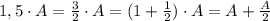 1,5\cdot A=\frac{3}{2}\cdot A=(1+\frac{1}{2})\cdot A=A+\frac{A}{2}