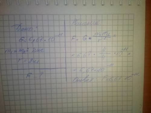 Какова сила притяжения двух шариков массой по 2 кг каждый, если они находятся на расстоянии 2 м друг