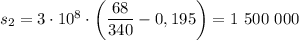 s_{2} = 3 \cdot 10^{8} \cdot \bigg(\dfrac{68}{340} - 0,195 \bigg) = 1\ 500 \ 000