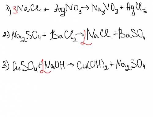 Nacl+agno3 --> na2so4+bacl2--> cuso+naoh-->