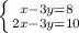 \left \{ {{x-3y=8} \atop {2x-3y=10}} \right.