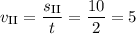 v_{\text{II}} = \dfrac{s_{\text{II}}}{t} = \dfrac{10}{2} = 5