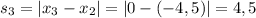 s_{3} = |x_{3} - x_{2}| = |0 - (-4,5)| = 4,5