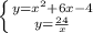 \left \{ {{y= x^{2} +6x-4} \atop {y=\frac{24}{x}} \right.