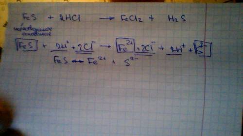 Дописать уравнение реакции, написать ее в полном и сокращенном виде: fes + = fecl2 +