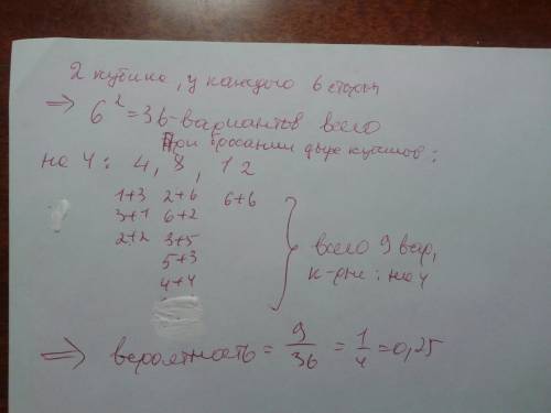 Решить по теории вероятности. 11 класс какова вероятность того, что при бросании двух игральных кост